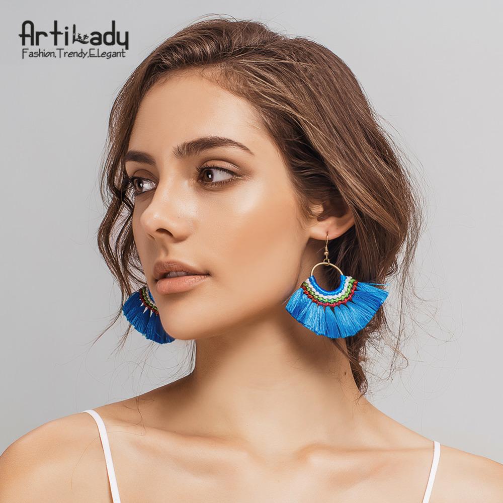 Artilady boho tassel earrings handmade  colorful drop earring