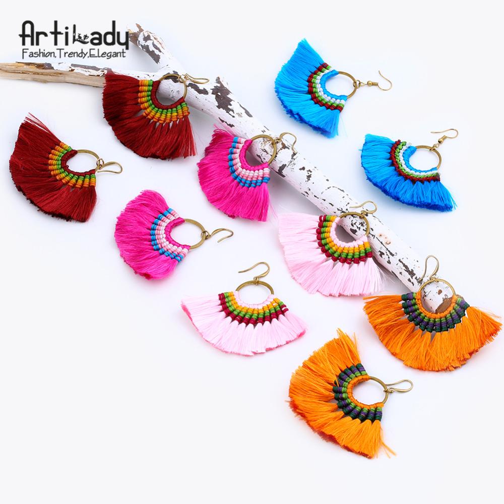 Artilady boho tassel earrings handmade  colorful drop earring