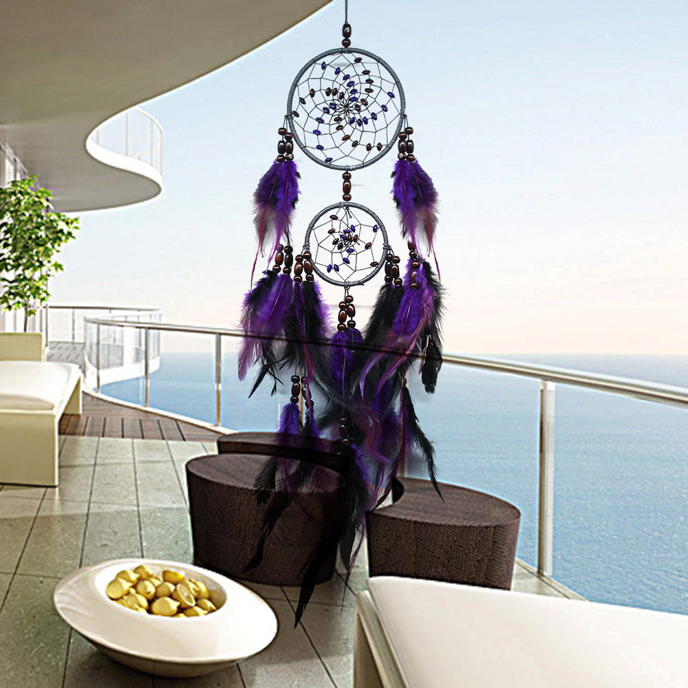 New Natural Black Purple Feather Dream Catcher Car Decoration Pendant Wedding Dream Catcher Wall Decoration