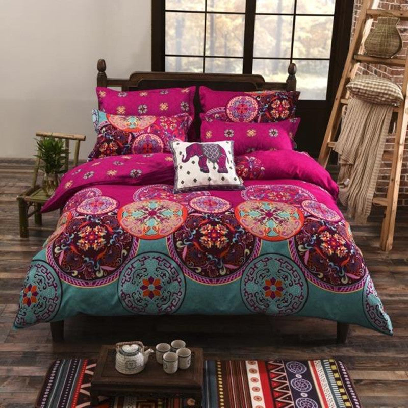 High BOHO printed duvet cover set pillowcase queen  4pcs cartoon  quilt cover