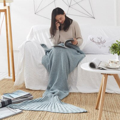 TONGDI Soft Warm Popular Fashionable Mermaid Fish Tail  Knitting Blanket Gift For Girl Princess All Season Handmade Sleeping Bag