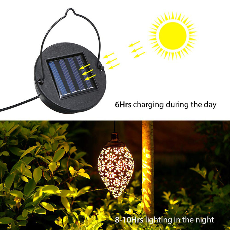 Outdoor Hollow Wrought Iron Solar Flood Light Garden Balcony Decoration Landscape Light Wall Hanging Light