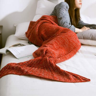 TONGDI Soft Warm Popular Fashionable Mermaid Fish Tail  Knitting Blanket Gift For Girl Princess All Season Handmade Sleeping Bag