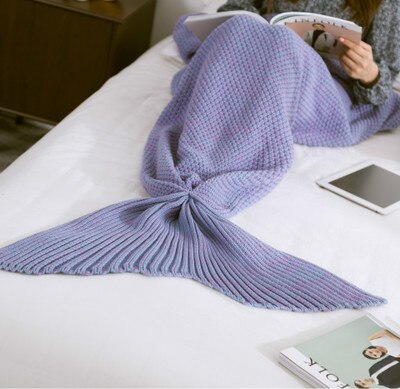 TONGDI Soft Warm Popular Fashionable Mermaid Fish Tail  Knitting Blanket Gift For Girl Princess All Season Handmade Sleeping Bag