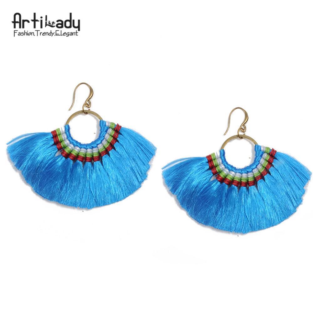 Artilady boho tassel earrings handmade  colorful drop earring