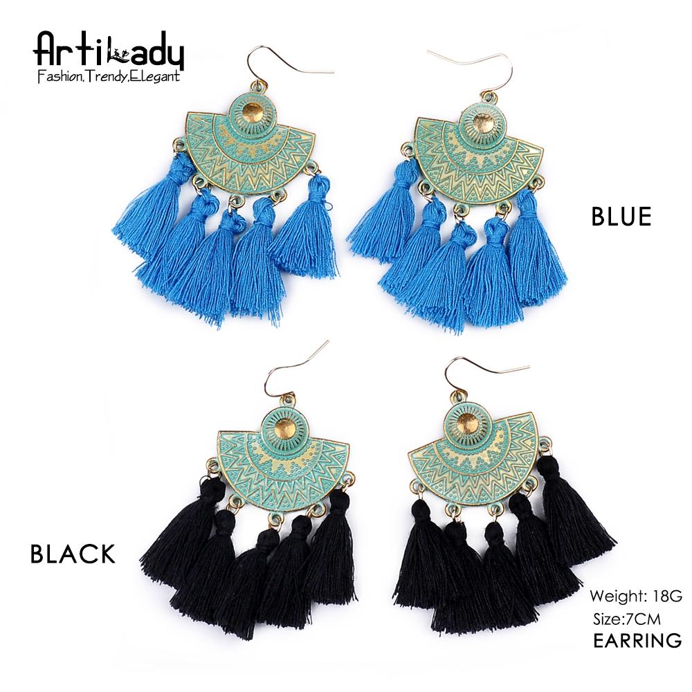 Artilady tassel drop earrings vintage boho jewelry