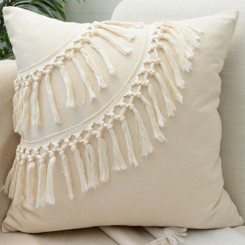 Tassels Cushion Cover 45x45cm Beige White Pillow Covers Decorative Pillow Case Square Home Boho Decor Macrame Pillowcase