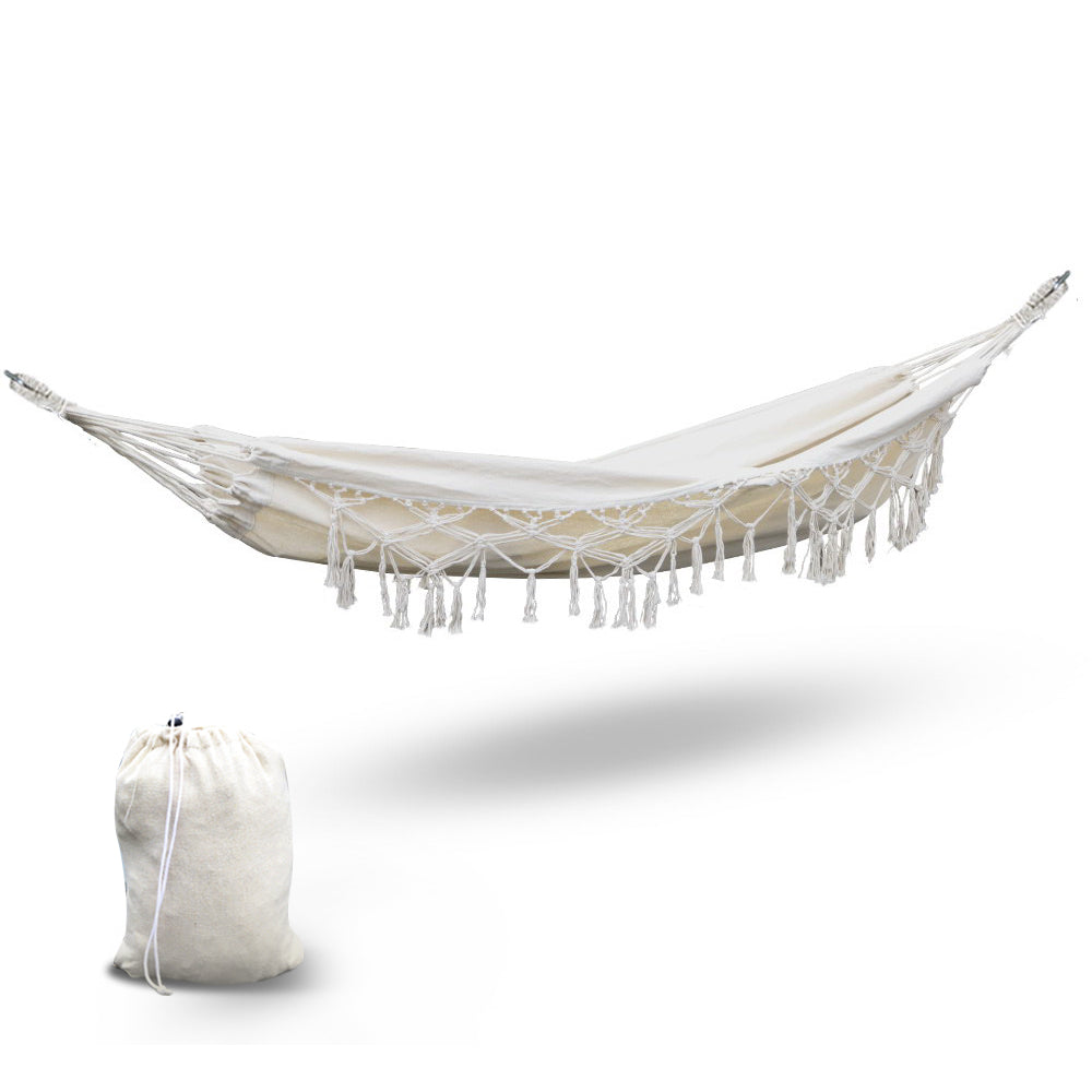 Gardeon Hanging Tassel Hammock Swing Bed Cream