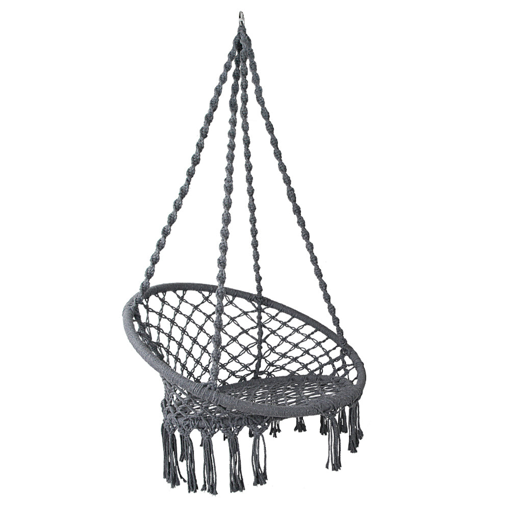 Gardeon Hammock Chair Outdoor Hanging Macrame Cotton Indoor Grey