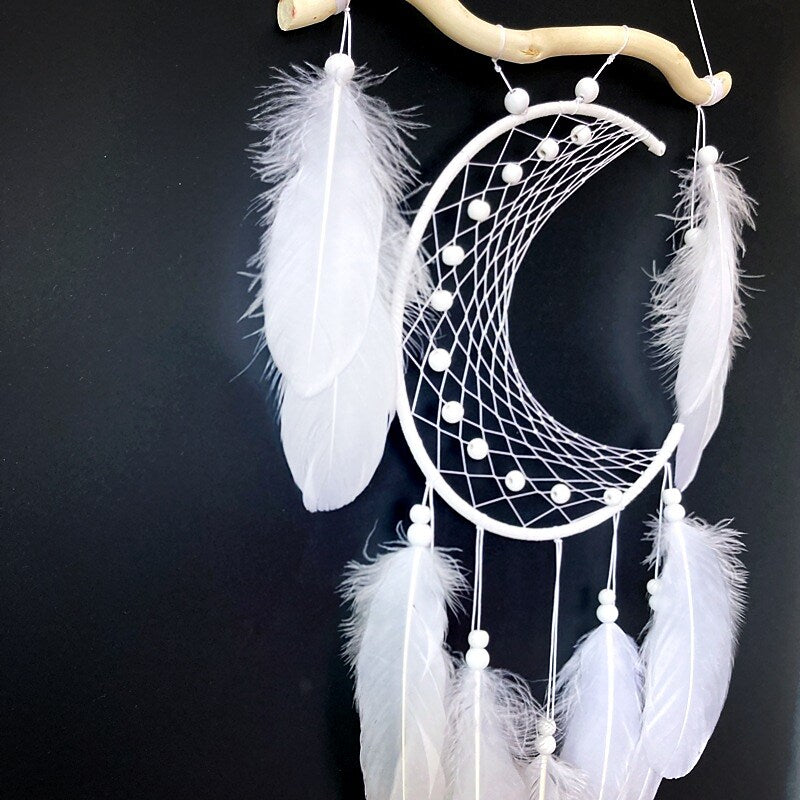 Boho Dream Catcher Handmade Gift Wall Hanging Decor Art Ornament Crafts Moon Feather For Kids Bedroom Wedding Festival 24*48cm