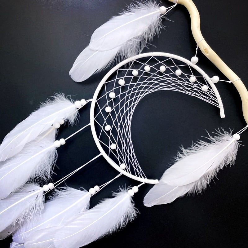 Boho Dream Catcher Handmade Gift Wall Hanging Decor Art Ornament Crafts Moon Feather For Kids Bedroom Wedding Festival 24*48cm