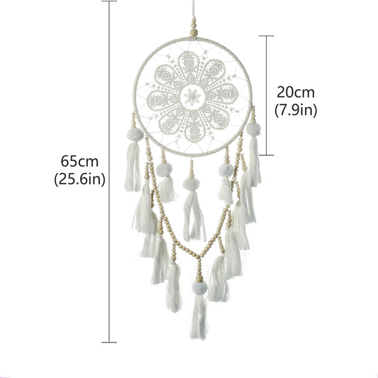 White Dream Catcher Handmade Gift with One-ring Feather Wall Hanging Decor Art Wind Chimes Boho Style Home Decor