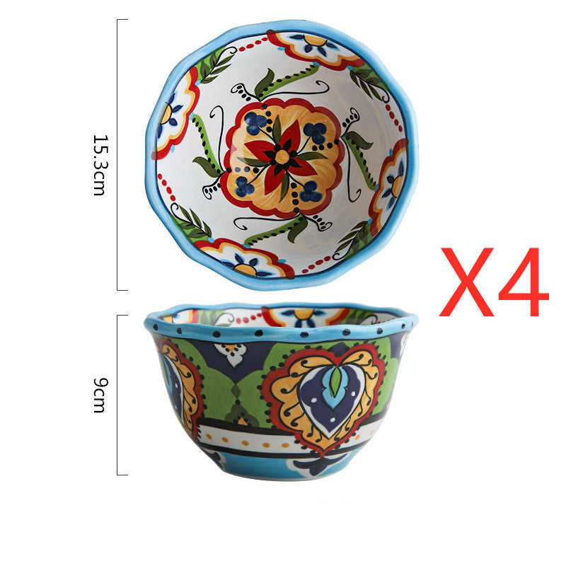 Bohemian hand-painted ceramic tableware bowl