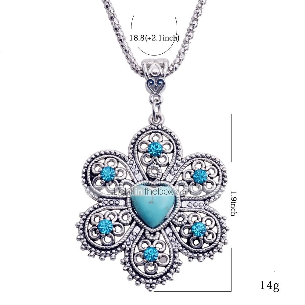 Lureme®Vintage Turquoise Rhinestone Six Leaves Flower Pendant Necklace