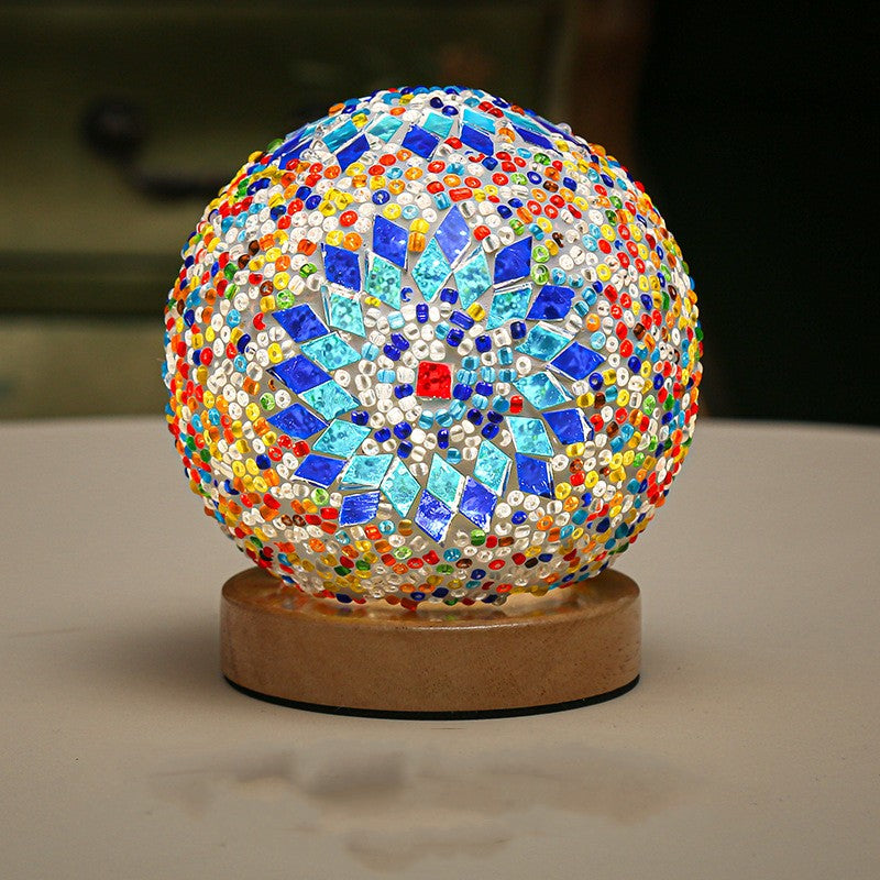 Small Night Light Bohemian Style Rechargeable Table Decorative Glass Lamp