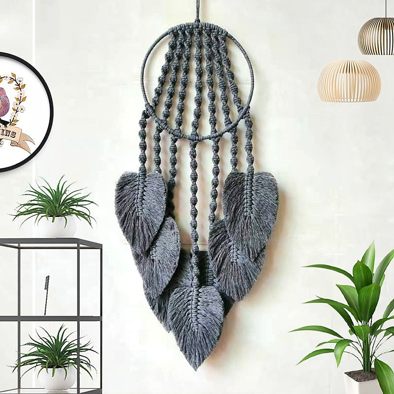 Leaf Shaped Black Weaving Tapestry Dream Catcher Handmade Gift Wall Hanging Decor Art Home Pendant Birthday Gift