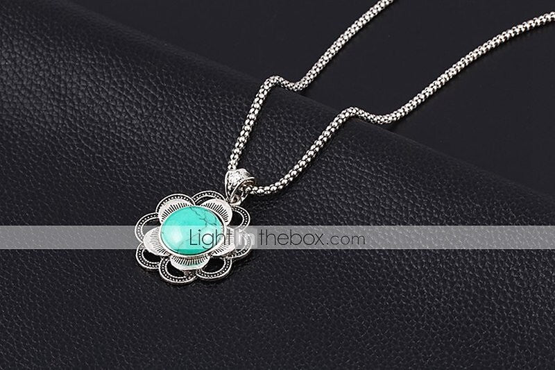 Hot 2 Color Fashion Turquoise Flower Pendant Necklace Flower Drop Earring Wedding Jewelry Set