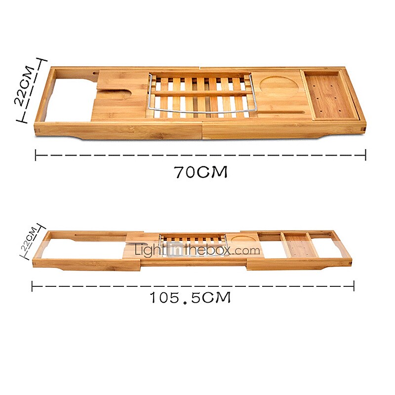 Adjustable Bath Caddies Bathtub Rack Bamboo Wood for Bathroom Storage Bamboo Bathtub Rack Multifunctional Bathroom Storage Shelf Retractable Non-slip Bathroom Shelf 70-105CM - 1pc