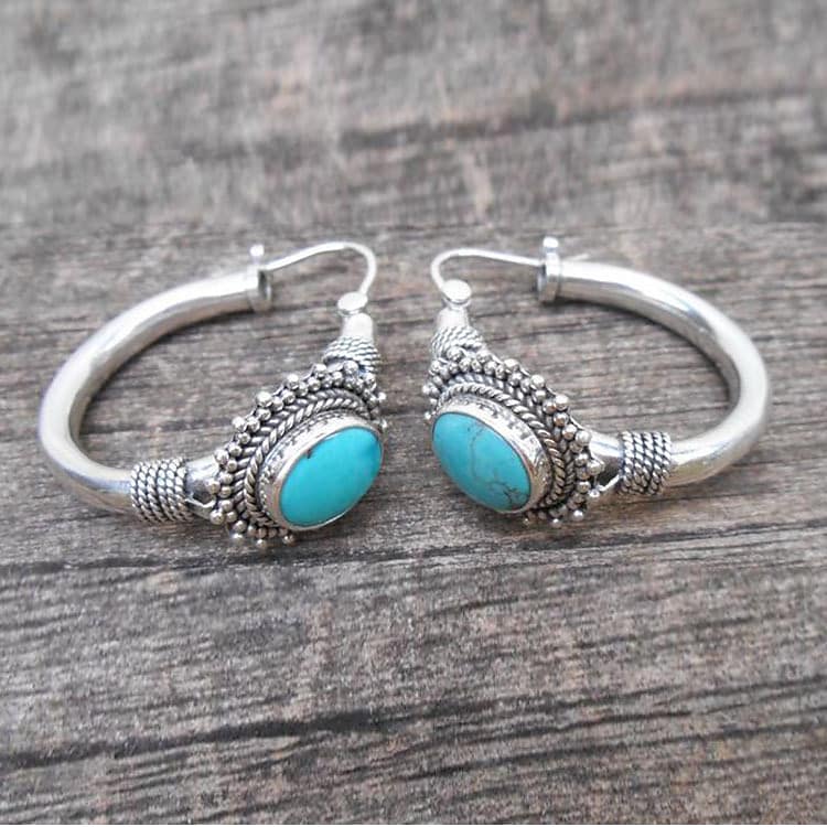 long rui hot selling an n fashion retro turquoise earrings boho style oval earrings