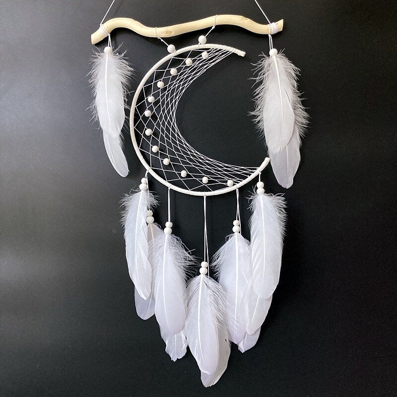 Boho Dream Catcher Handmade Gift Wall Hanging Decor Art Ornament Crafts Moon Feather For Kids Bedroom Wedding Festival 24*48cm