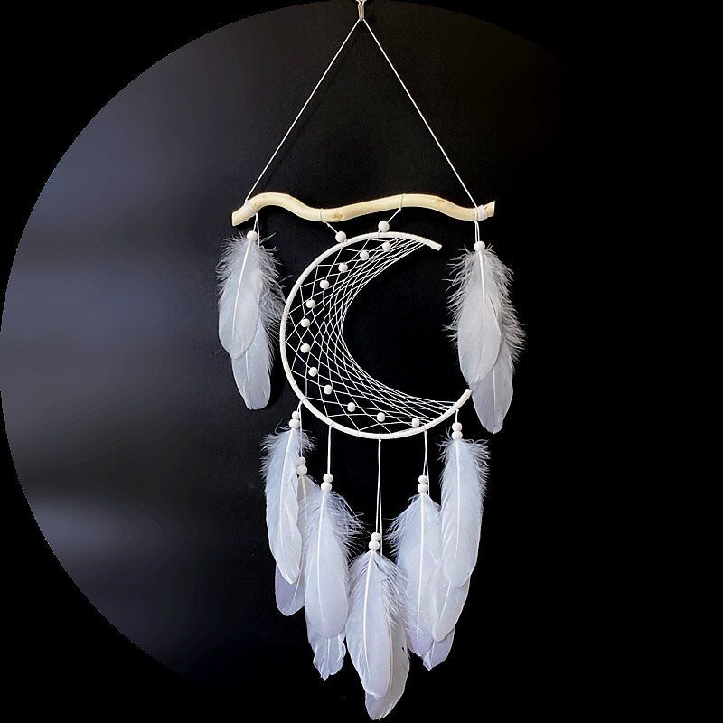 Boho Dream Catcher Handmade Gift Wall Hanging Decor Art Ornament Crafts Moon Feather For Kids Bedroom Wedding Festival 24*48cm