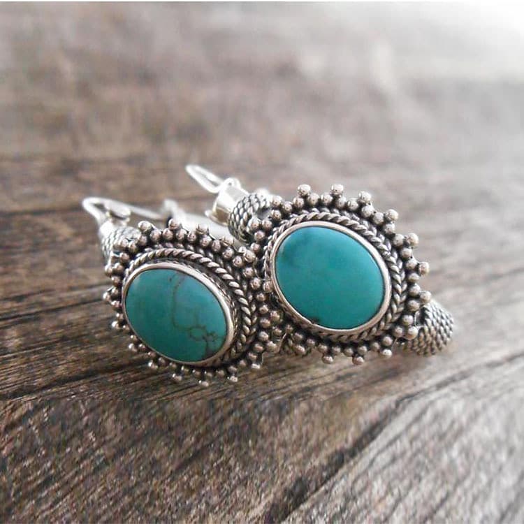 long rui hot selling an n fashion retro turquoise earrings boho style oval earrings