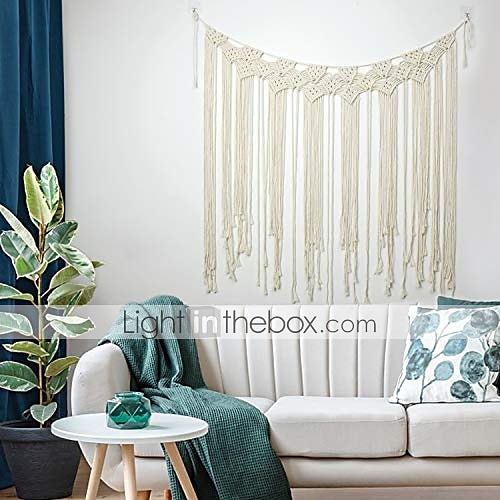 Hand Woven Macrame Wall Tapestry Wedding Backdrop Marriage Ceremony Bohemian Boho Art Decor Hanging Home Bedroom Living Room Decoration Nordic Handmade Tassel Cotton 39“ x 45“