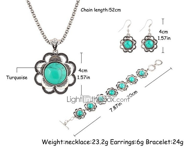 Hot 2 Color Fashion Turquoise Flower Pendant Necklace Flower Drop Earring Wedding Jewelry Set