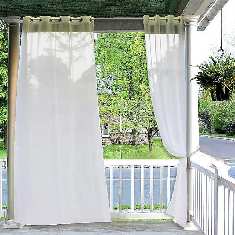 Waterproof Semi Sheer Curtains White Indoor Outdoor for Wedding Patio Grommet Curtain for Wedding Bedroom, Living Room, Porch, Pergola, Cabana, 1 Panel