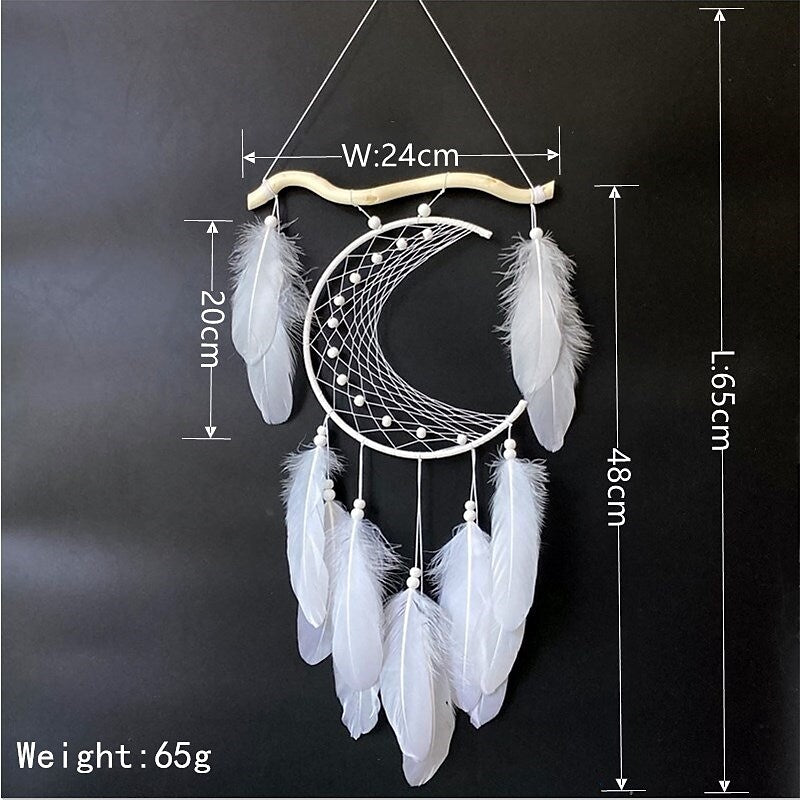 Boho Dream Catcher Handmade Gift Wall Hanging Decor Art Ornament Crafts Moon Feather For Kids Bedroom Wedding Festival 24*48cm