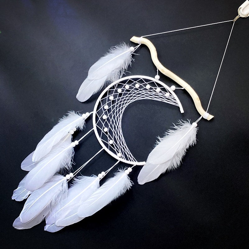 Boho Dream Catcher Handmade Gift Wall Hanging Decor Art Ornament Crafts Moon Feather For Kids Bedroom Wedding Festival 24*48cm