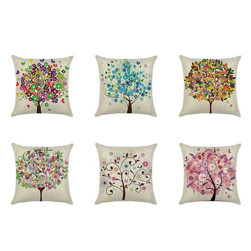 Set of 6 Botanical Bohemian Style Retro Cotton Faux Linen Decorative Square Throw Pillow Covers Set Cushion Case for Sofa Bedroom Car Outdoor Cushion for Sofa Couch Bed Chair